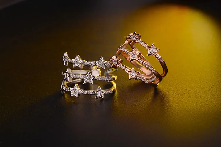 Women's Adjustable 925 Silver Star CZ Ring