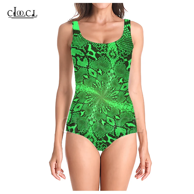 CLOOCL Fashion Animal Green Red Snakeskin 3D Print Girls One-piece Summer Swimsuit Bathing Suit Beach Sleeveless Sexy Swimsuit