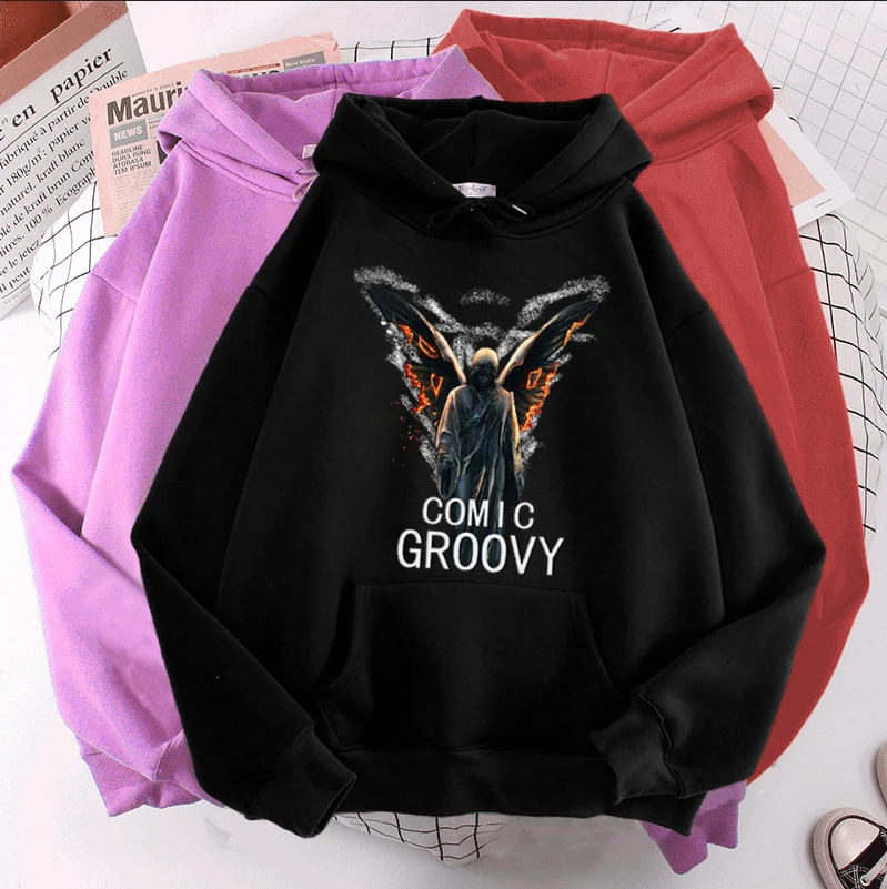 

Gothic Streetwear Retro angel Skeleton Pullover Sweatshirt Top Ulzzang Skulls Print HipHop Punk Harajuku Casual Loose Women Hood