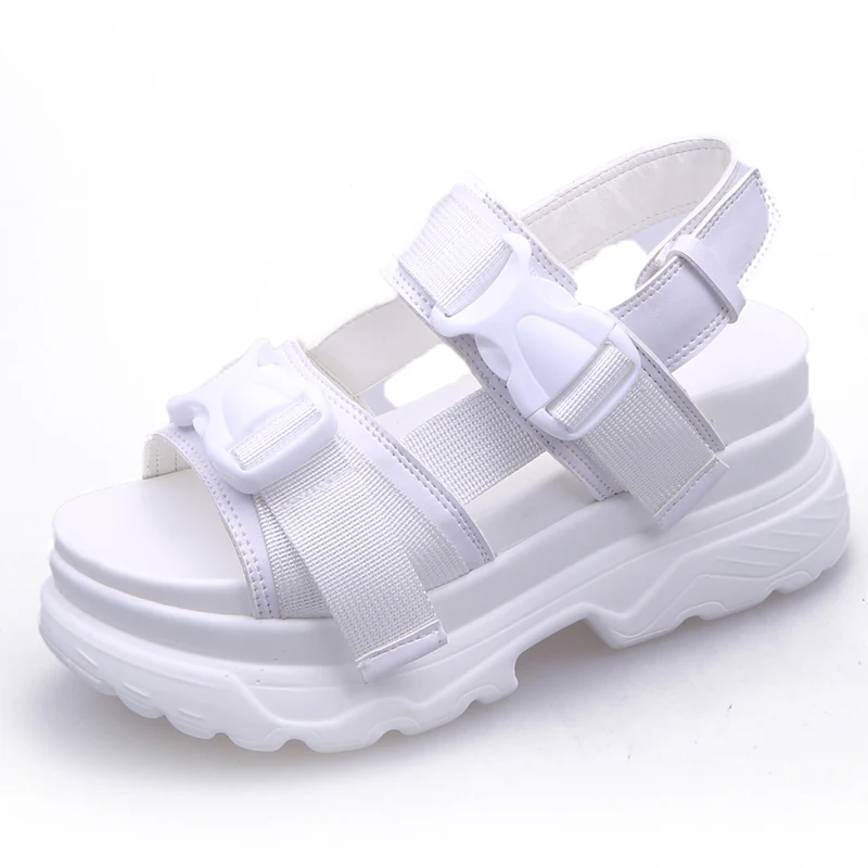 LazySeal Summer Women Platform Sandals Fashion Buckle Design White 7cm Increasing Sandals Thick Sole Platform Shoes Female