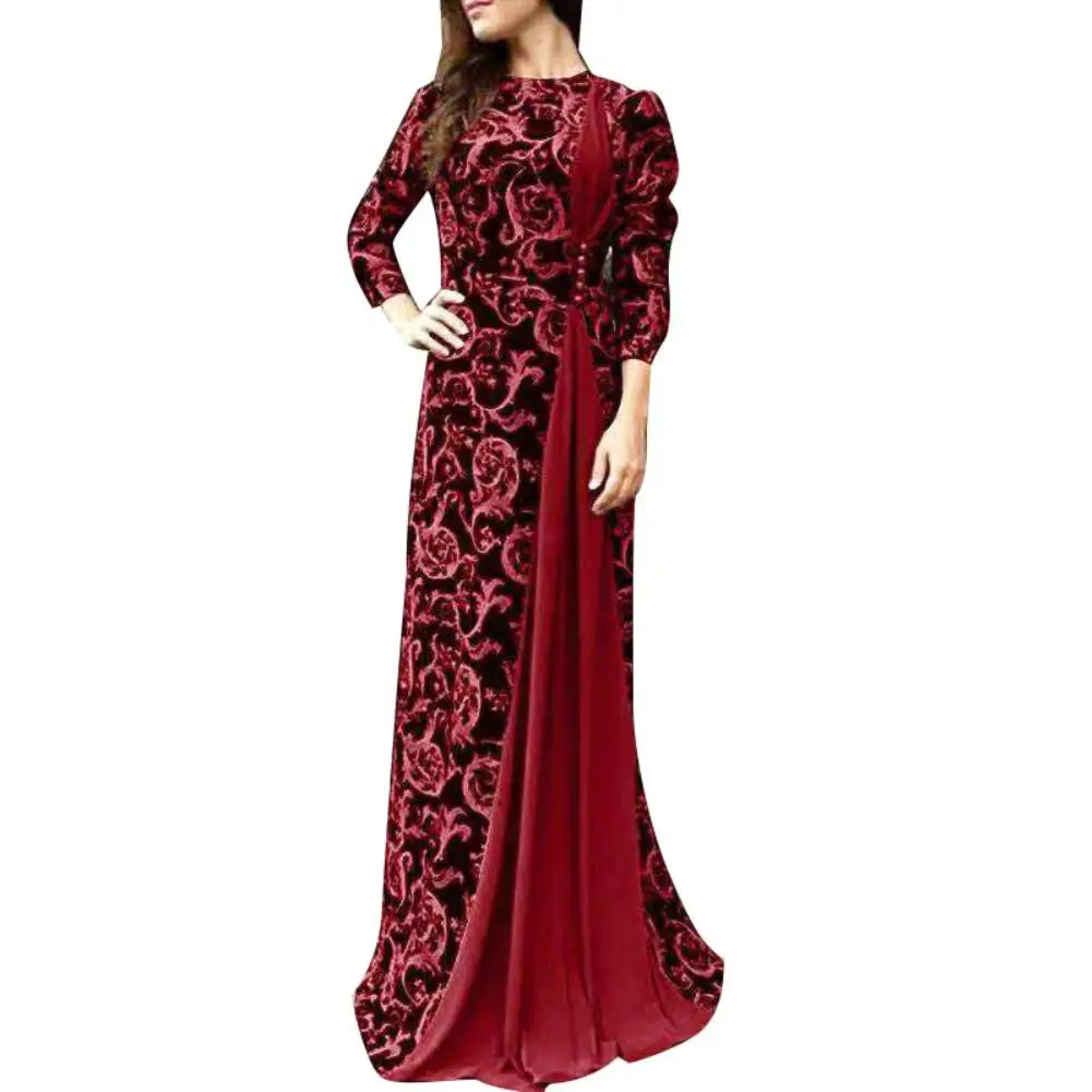 Hot apparel Dresses Over Size Evening Party Dress Medieval Women Floral Print 3/4 Sleeve Autumn Maxi Dress Gown 2021