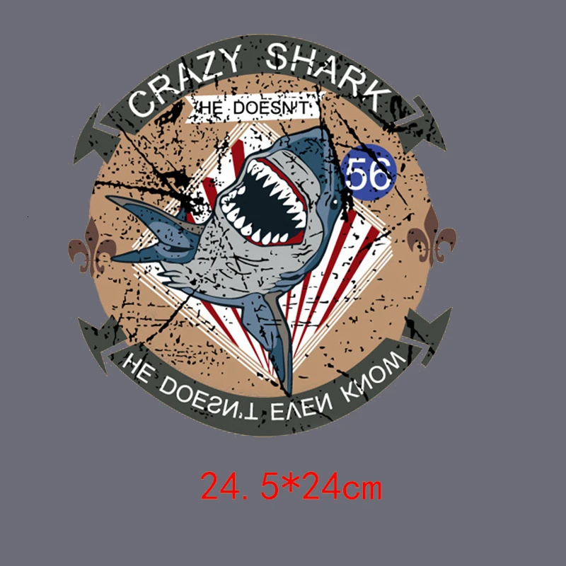 Cool Shark series patches Punk style iron on transfer accessories patch heat transfers stickers for dresses T-shirt decorate