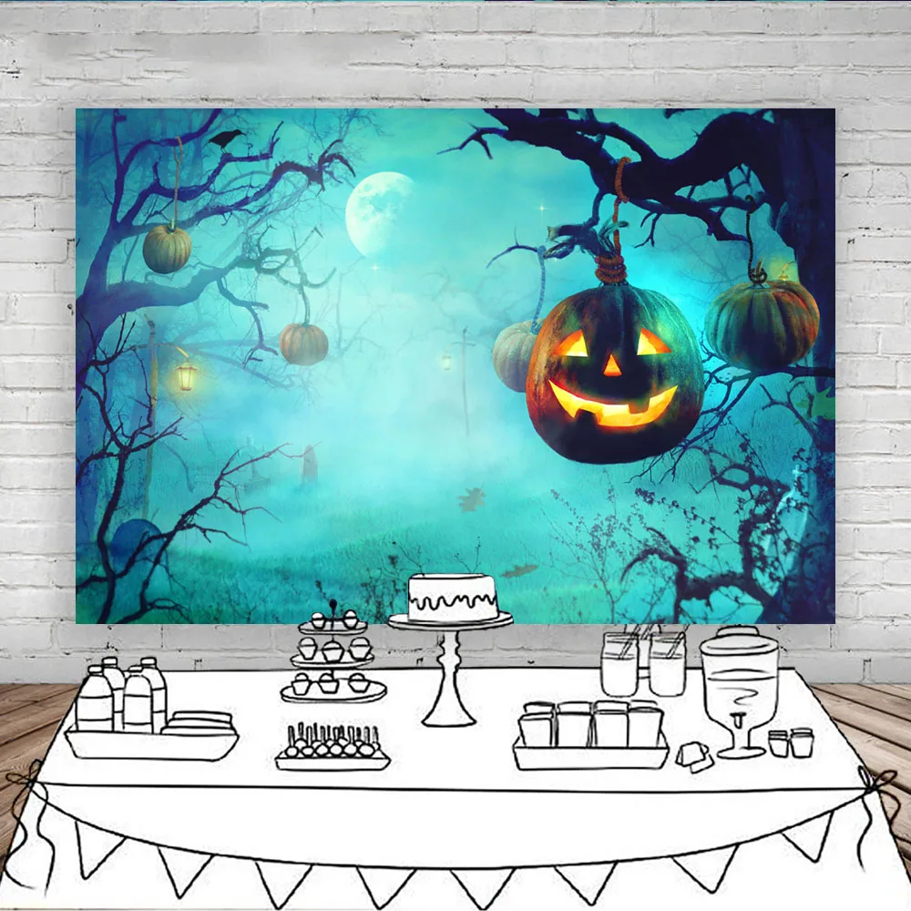 Halloween Party Boken Photography Background Pumpkins Light Horror Moon Children Photobooth Forest Old Trees Backdrops