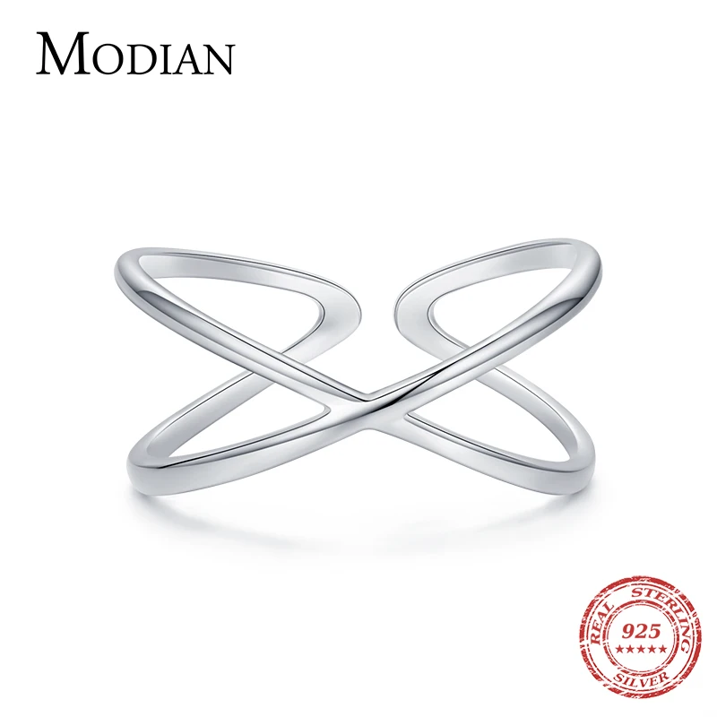 Modian Simple Fashion Line X Free Size Ring 100% 925 Sterling Silver Adjustable Charm Finger Rings For Women Wedding Jewelry