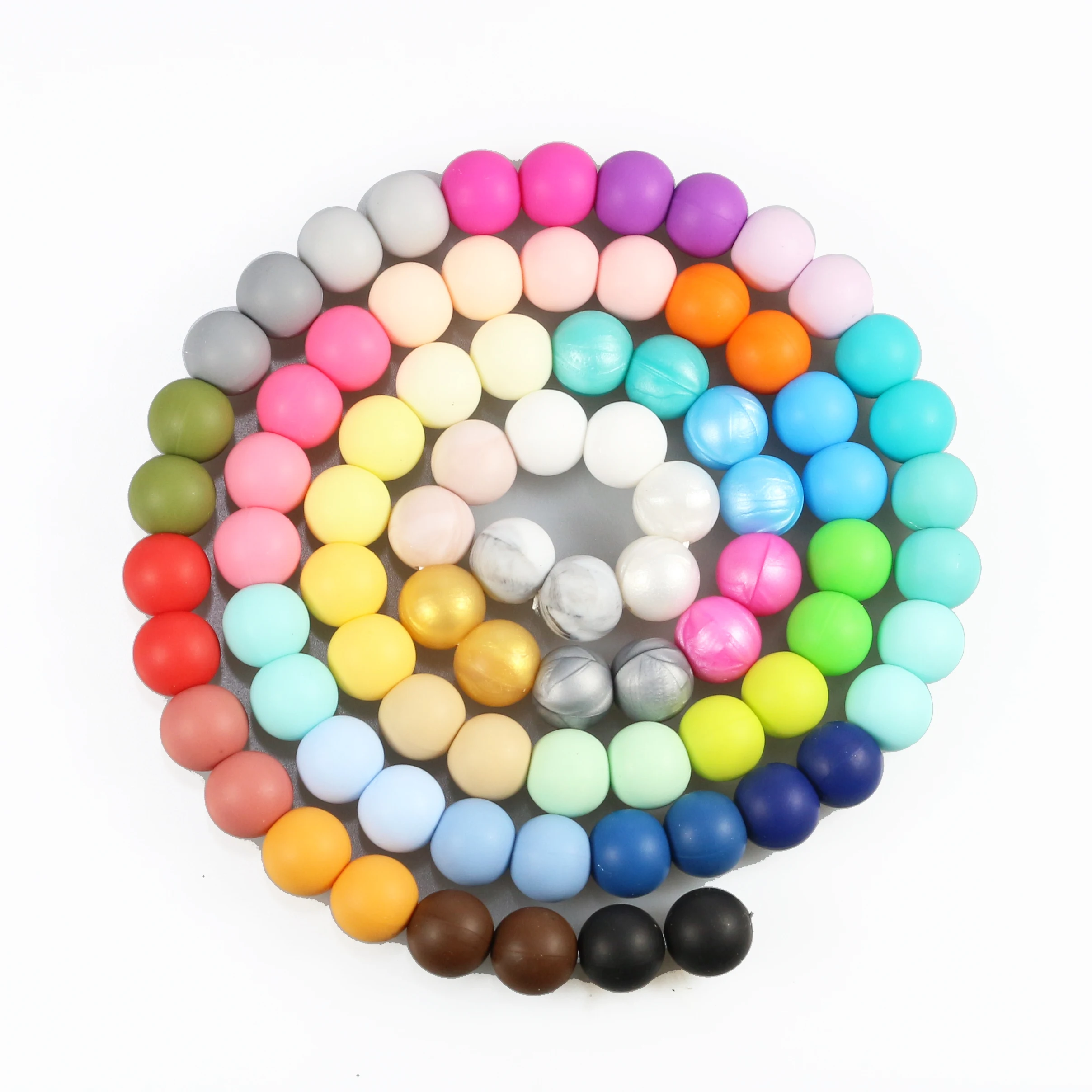 100pcs Bulk Food Grade BPA Sofe rainbow Chew Teething Beads For Jewelry Making 15mm Silicone beads