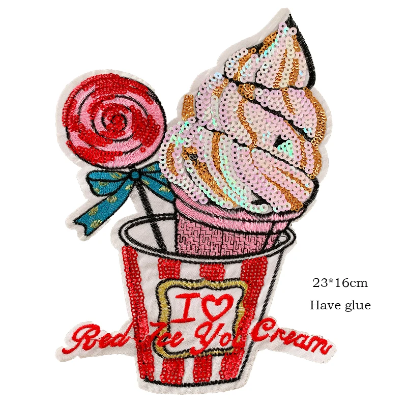 Sequins patch Fruit cup BadgeS Letters Embroidered Ice cream Badge Wholesale patches badges Iron on patches