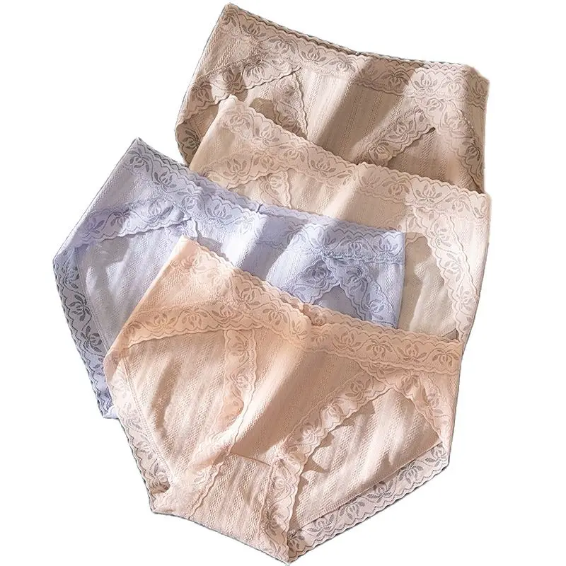 

4Pcs/Set Cotton Panties Women Underwear Seamless Breathable Underpants Sexy Lace Women's Lingerie Mid Waist Cute Girls Briefs