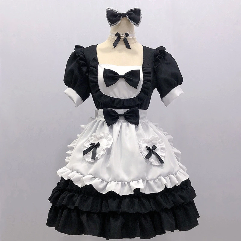 Halloween natale Cosplay uniforme ragazza Lolita Style donna Lady Performance Dress grembiule fiocco nero donna moda 2022 inverno