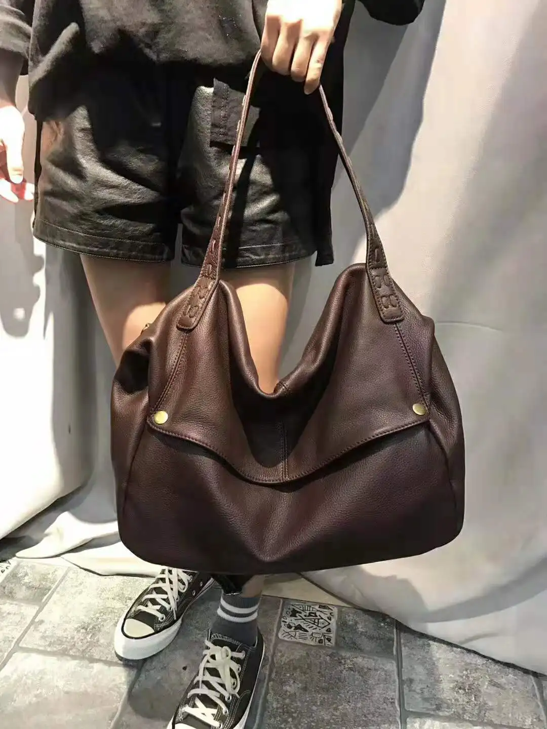 Damska torba typu hobo ze 100% prawdziwej skóry bydlęcej, duża pojemność, miękka skórzana torba na ramię/przez ramię, vintage torebka.