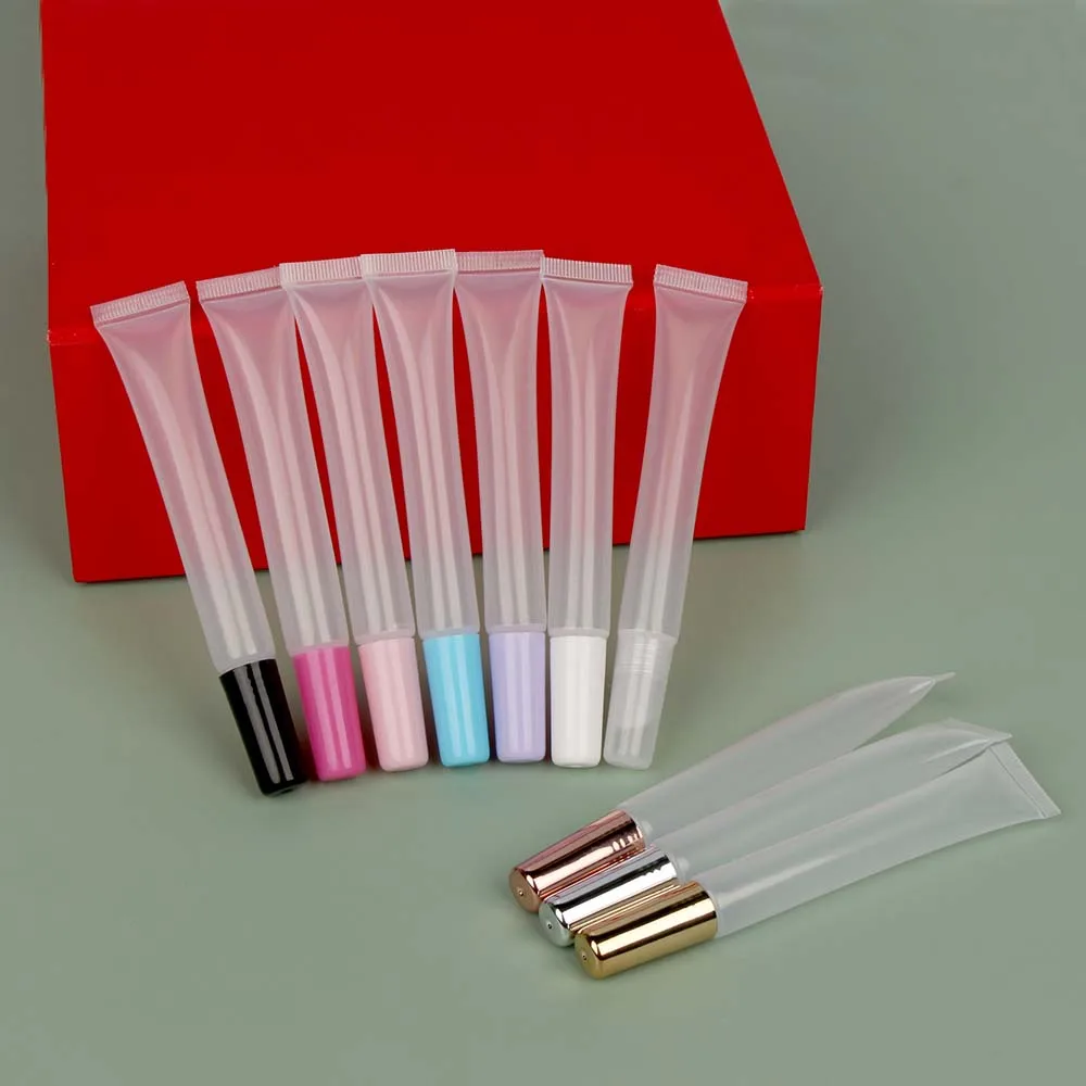 

50／100Pcs 15Ml Transparent Slender Squeeze Tube Cosmetic Lipgloss Lip Glaze Packaging Container Custom Private Label