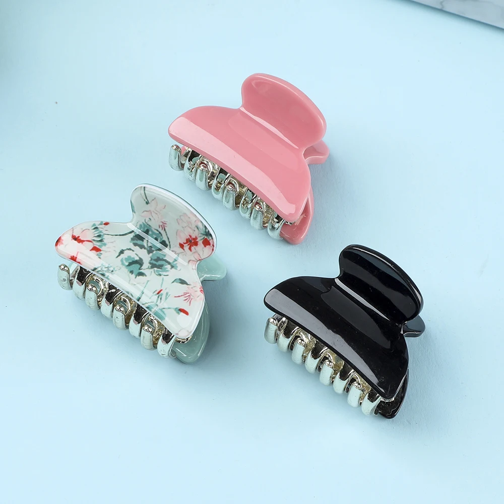 3PCS/Lot Acrylic Flower Small Hair Claw Clips Women Girls Glitter Plastic Hair Crabs Clamp Make Up Barrette Hairgrip Accessories