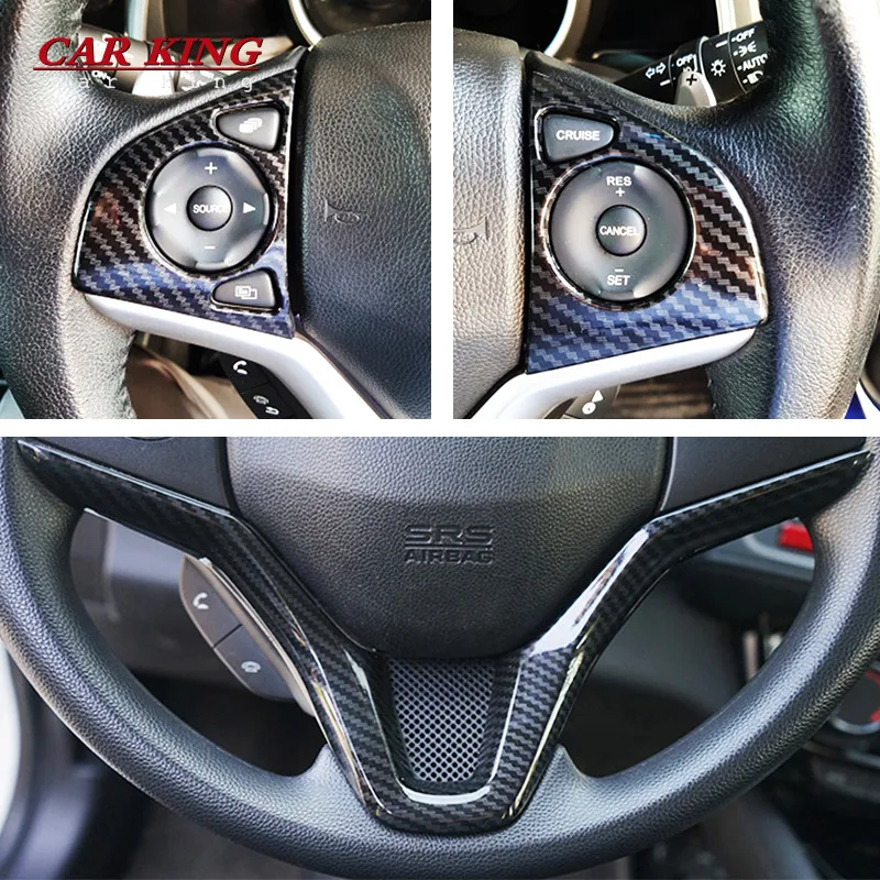 

For Honda HR-V HRV Vezel 2015 2016 2017 Car Steering Wheel Panel Cover Trim Insert Molding Garnish ABS carbon fiber Sequins