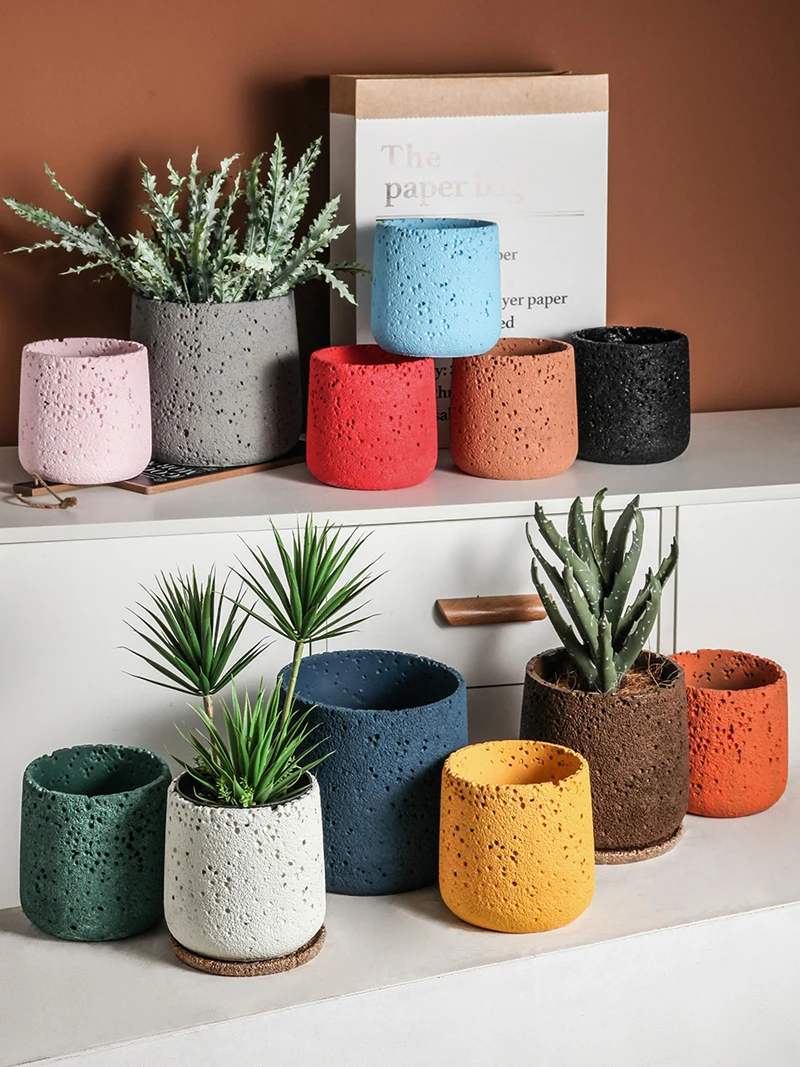 Cement Flowerpot Silicone Mold Nordic Style Simple Creative Pot Molds Sandstone Volcanic stone Texture Pot Silicon Mold