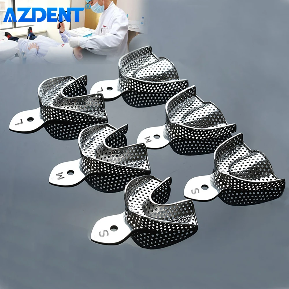 

6pcs AZDENT Dental Impression Tray Stainless Steel Teeth Trays Autoclavable Instrument Dentist Tools Lab Large Small Middle Size