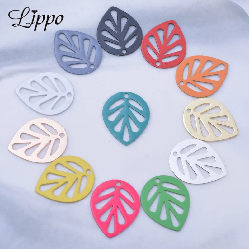 100pcs AD3147 12*14mm Copper Brass Leaves Small Colorful Charms Silver Rose gold Color  Leaf Mini Pendant Diy Jewelry Decoration