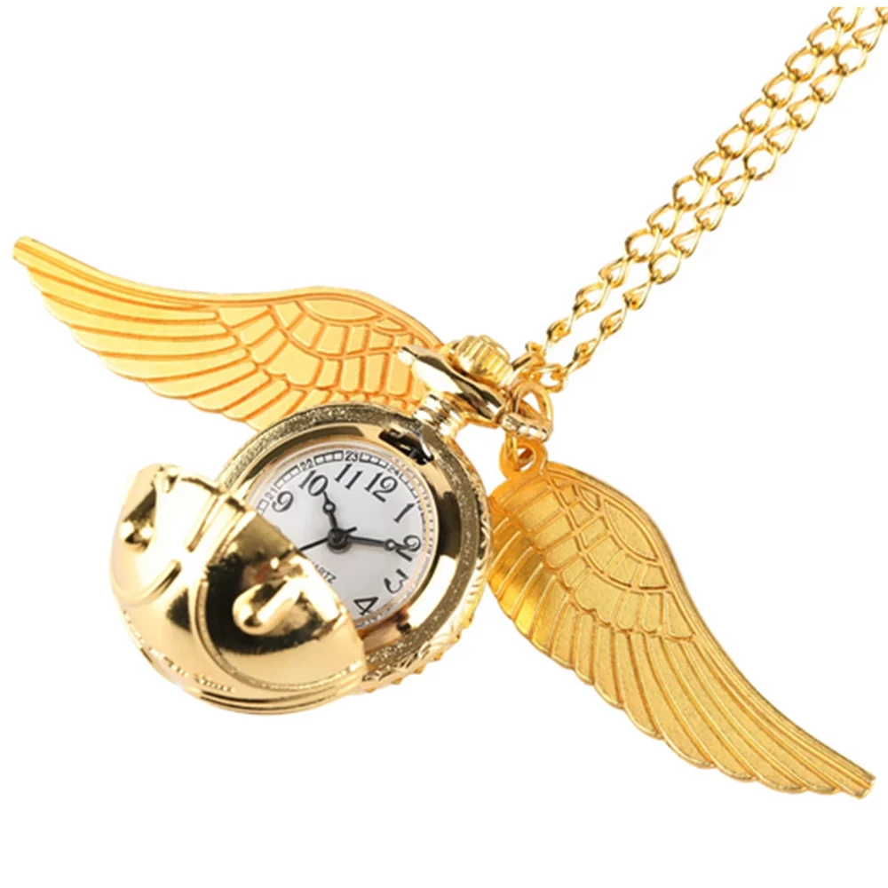 Top Brand Gold Quartz Children's Pocket Watch Ball Snitch Wings Boys Girls Watch Necklace Pendant Colck Kids Gifts reloj