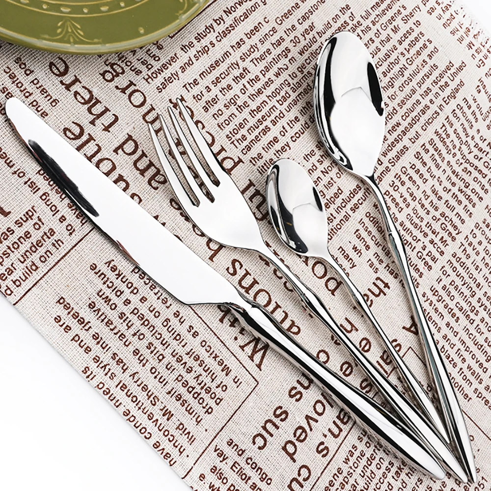 

304 Silver 24pcs Dinnerware Set Stainless Steel Tableware Set Knife Fork Spoon Flatware Dishwasher Safe Cutlery Set Dropshipping