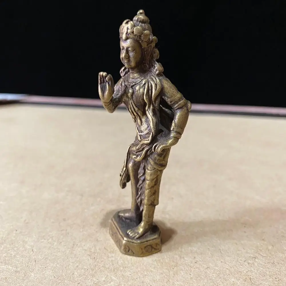 CHINA antique Pure copper fengshui safety buddha small Statue Metal crafts family decorations pendant