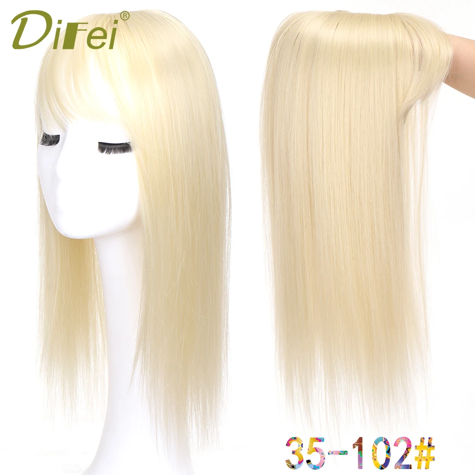 DIFEI Synthesis Topper Hair Piece With Bangs Head Overhead Natural Replacement Cover White Hair Heat Resistant For Women\'s Wigs