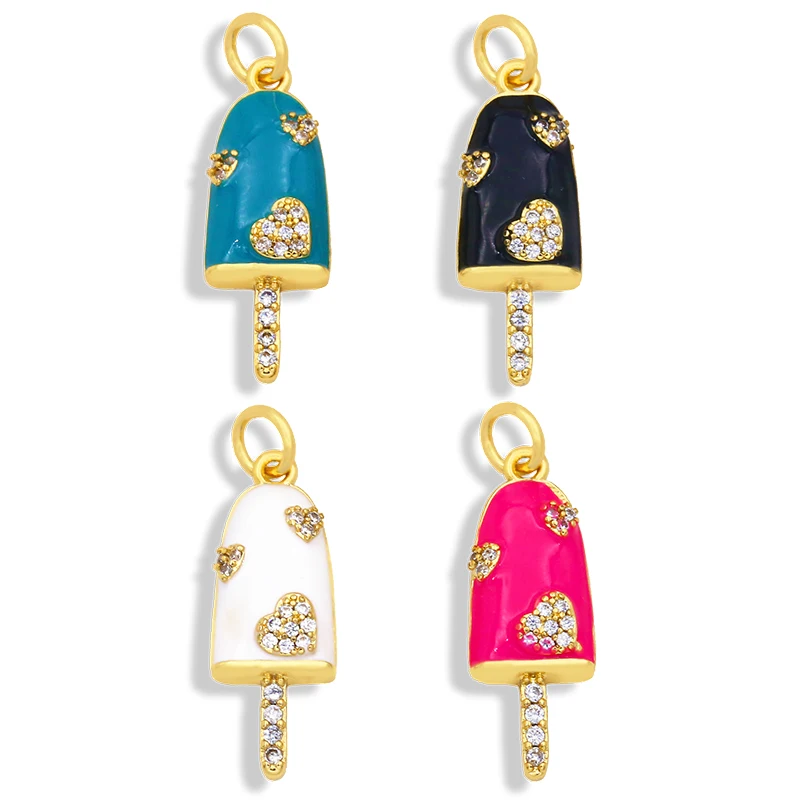 OCESRIO Gold Plated Brass CZ Ice Cream Popsicle Enamel Charms for Jewelry Making Bulk Cute Small Necklace Pendant DIY chma065