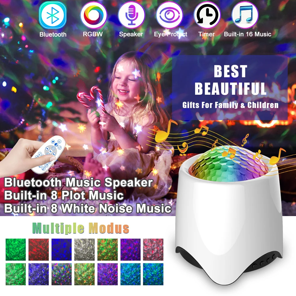 56 Color LED Star Night Light Bluetooth-Compatible Sound-Activated Star Water Wave Projector Lamp Christmas Party Bedroom Decor