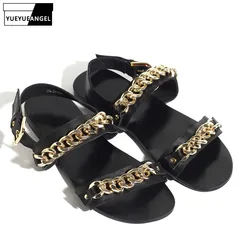 Summer New Men Rome Gladiator Sandals England Style Designer Chains Flat Sandals Outdoor Leisure Beach Shoes Male Breathable