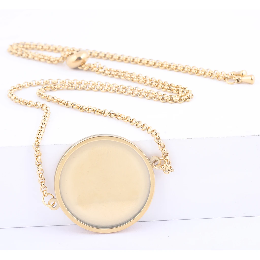 2 szt. Pozłacany łańcuszek ze stali nierdzewnej naszyjnik Bezel Blanks 18mm 20mm 25mm Cabochon wisiorek podstawa ustawienie tace Diy akcesoria