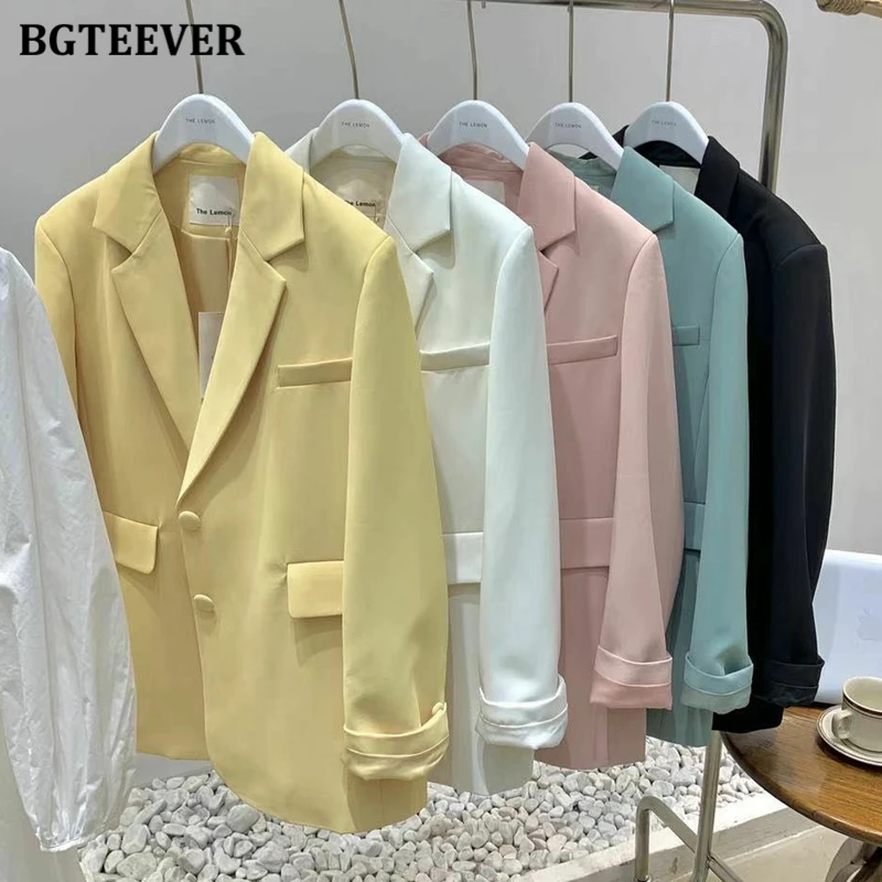 BGTEEVER New Spring Autumn Loose  Women Jacket Blazer Casual Notched Collar Long Sleeve Female Jackets 2021 Ladies Suit Coats