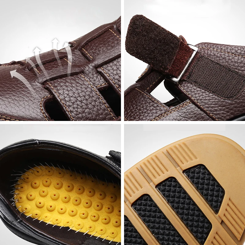WOTTE-Sandalias clásicas de cuero genuino para hombre, zapatos informales cómodos y sólidos para exteriores