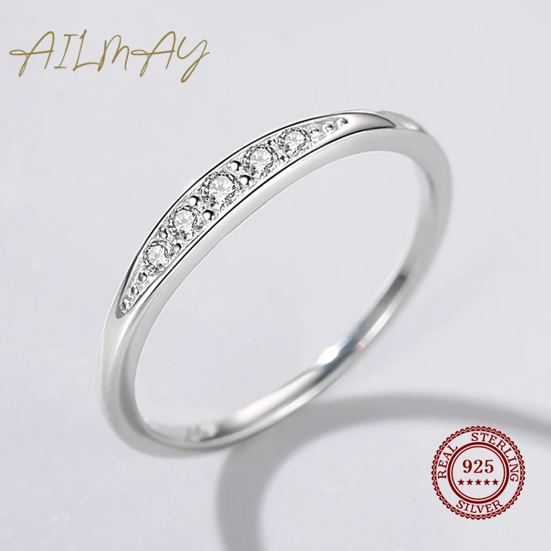Ailmay 925 スターリングシルバーシンプルな積み重ね可能な女性リング