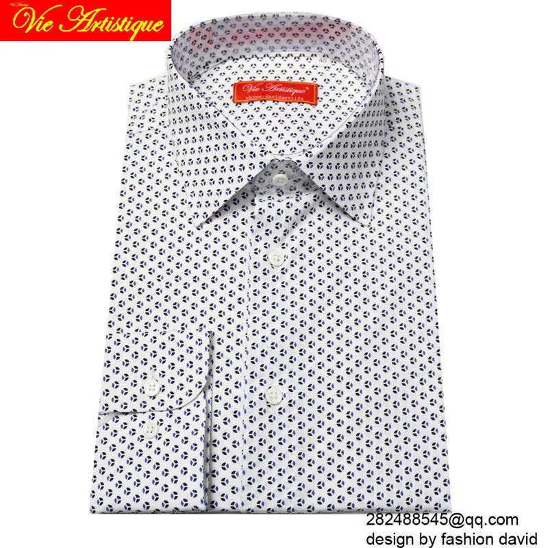 

custom tailor made Men's bespoke cotton floral shirts business formal wedding ware blouse white blue polka dot flower fashion