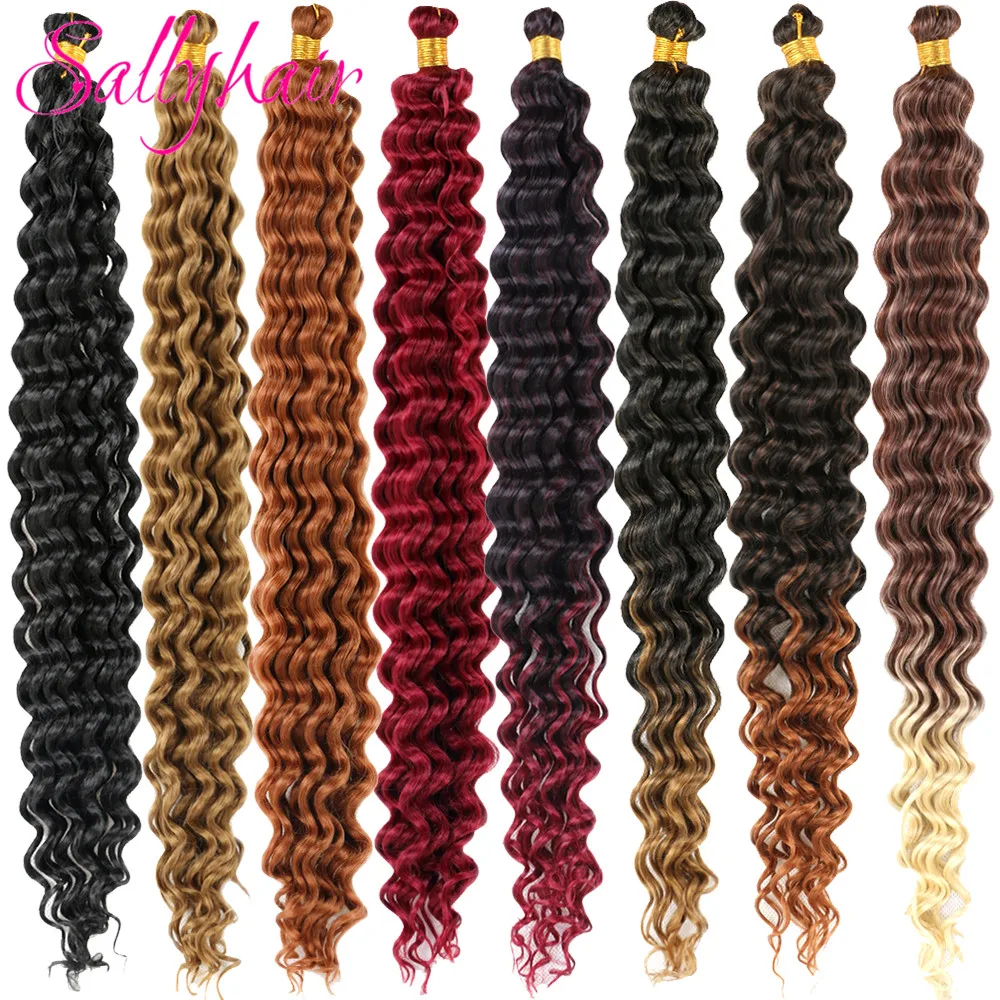 Sallyhair 20Inch 100gram Deep Wave Crochet Hair Natural Water Wave Synthetic Braid Hair Afro Curls Ombre Braiding Hair Extension