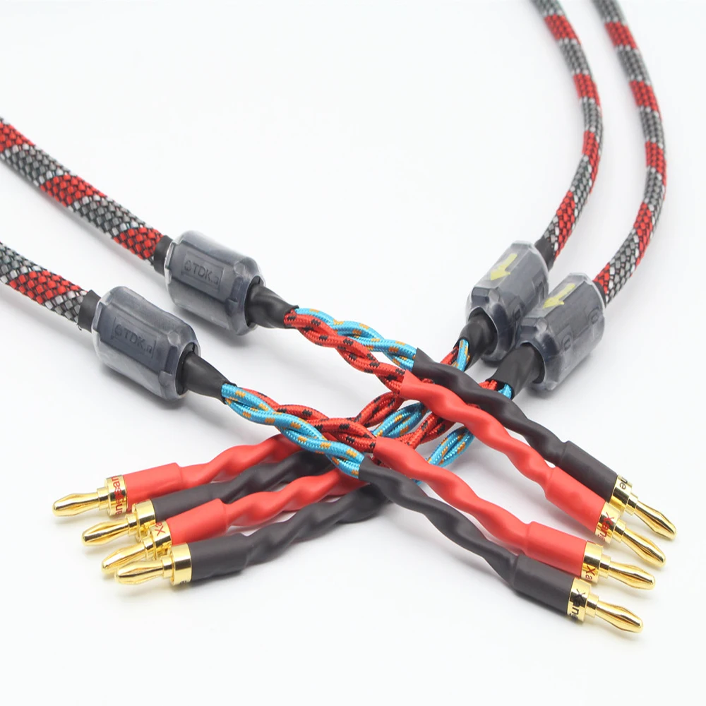 High Quality One Pair oxygen-free copper audio speaker cable HI-FI high-end amplifier speaker cable Banana head cable