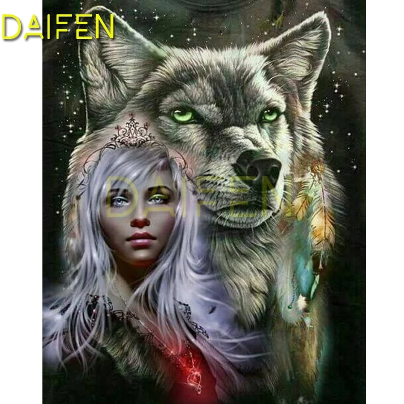 5DDIY Diamond painting Full Square Diamond mosaic Wolf girl crown necklace Full Round Diamond embroidery Cross stitch Maple leaf