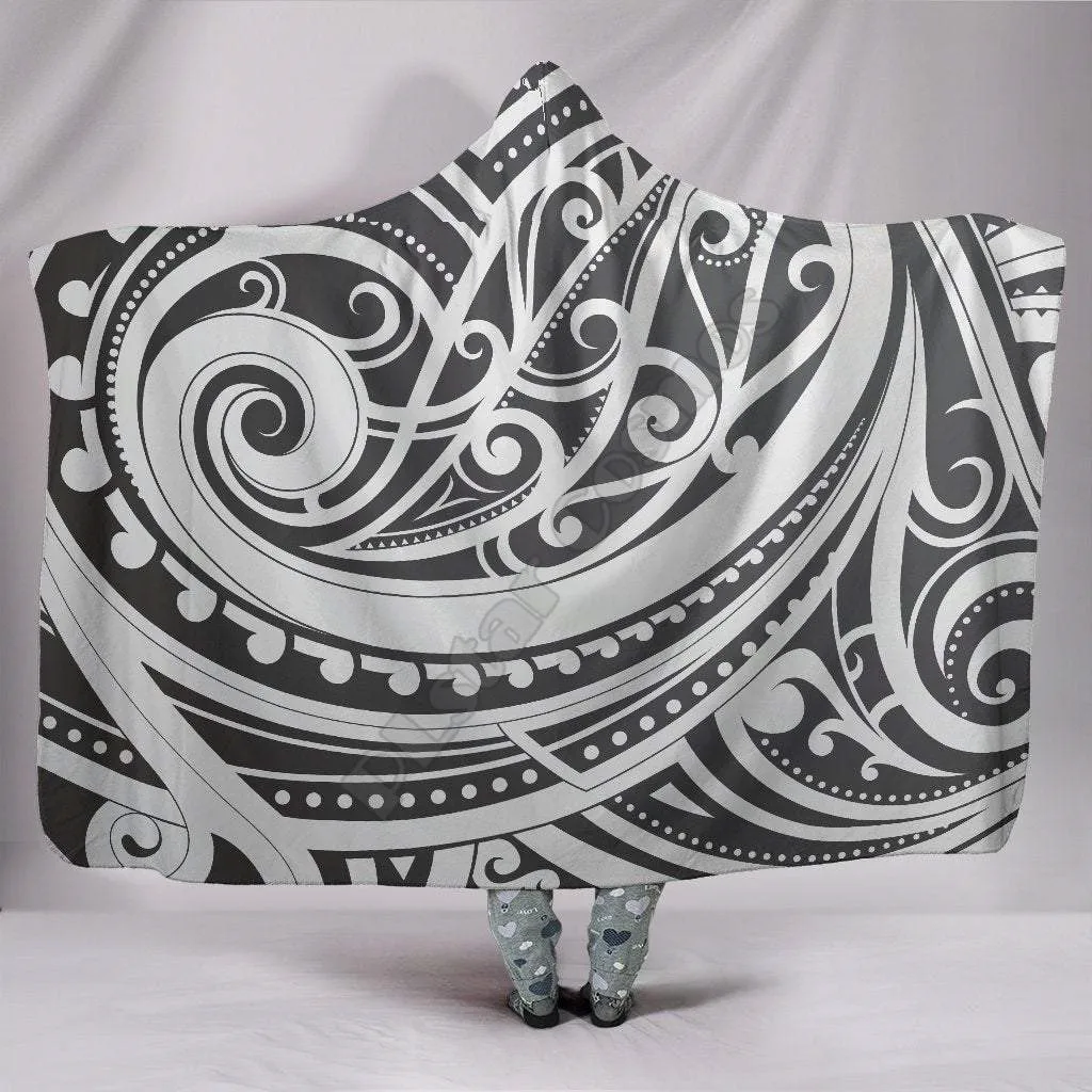 Tribal Maori 3D Printed Wearable Blanket Adults For Kids Various Types Hooded Blanket Fleece blanket