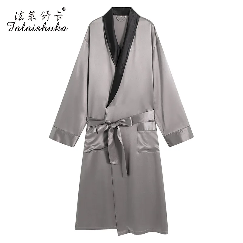 25 momme genuine 100% mulberry silk robes men Long sleeve real silk noble Grey elegance robes dressing gown S5719