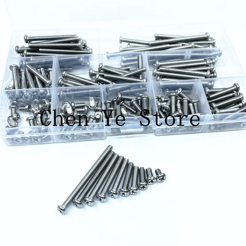 Free Shipping 200pcs M4 stainless steel 304 Cross Pan Head Self Tapping Screw Combination Set  Round Head Screw Kit