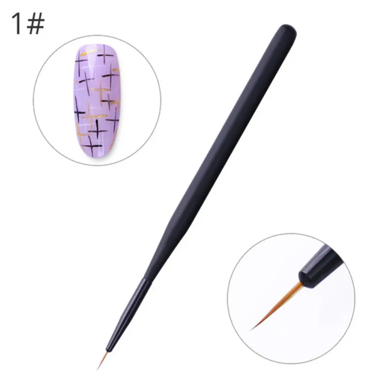 1Pc manico nero Gel disegno pennello per unghie fodera pittura penna acrilica Nail Art Manicure Gel UV strumento per Nail Art