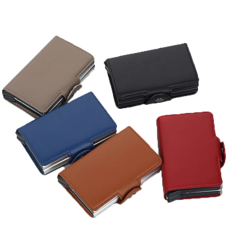 

Rfid Blocking Protection Men id Credit Card Holder Wallet Leather Metal Aluminum Business Bank Card Case CreditCard Cardholder