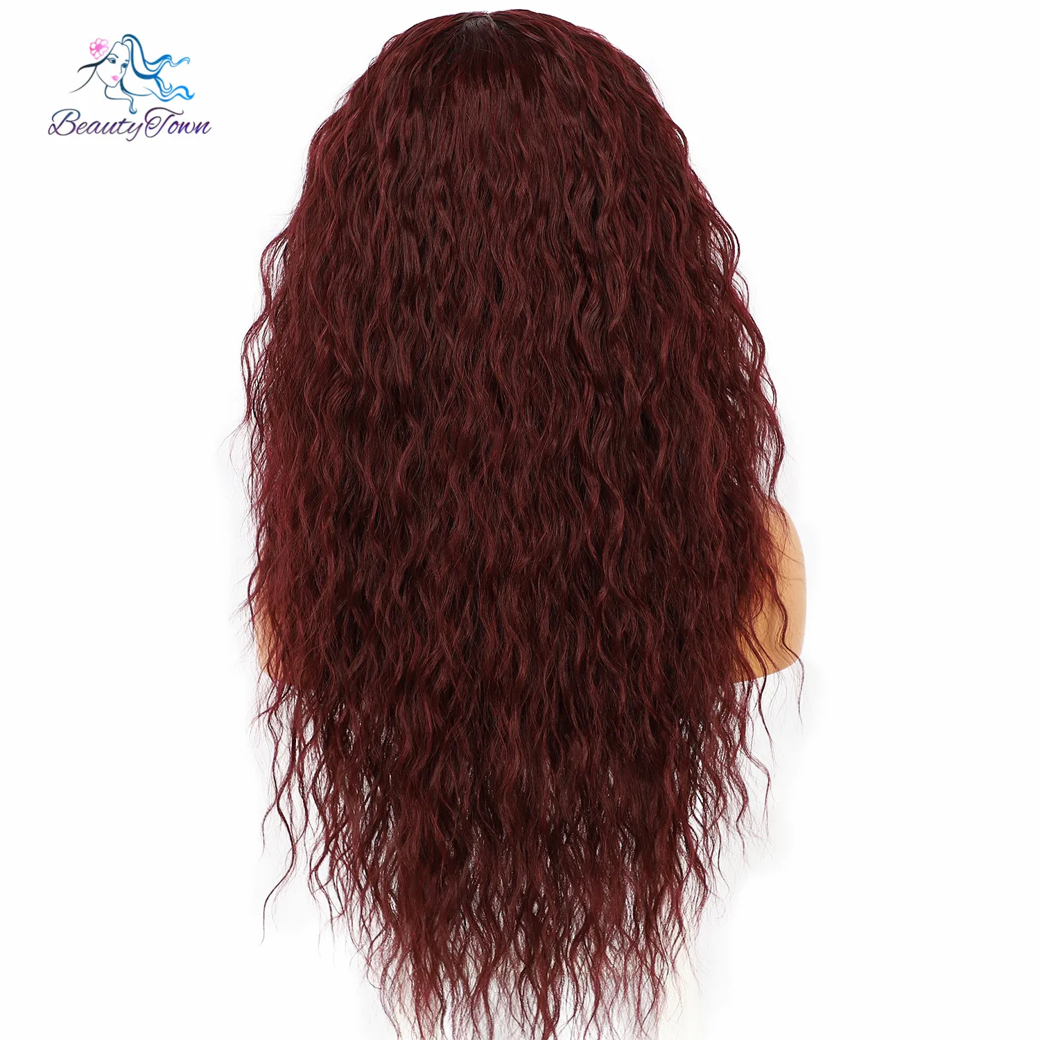 26'' Long Kinky Curly Burgundy Headband Wig for Women Daily Use Wedding Party Travel Holiday No Gel Glueless Wig 2 Free Bands