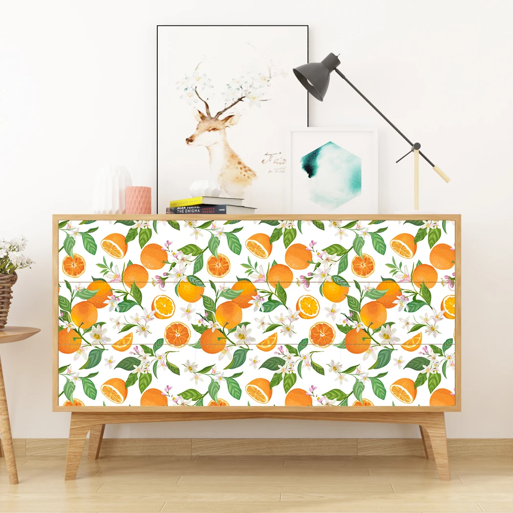 Peel and Stick Removable Wallpaper Oranges Kitchen Decor Summer Fruit Orange Blossoms Citrus Print Self-Adhesive Wallpaper