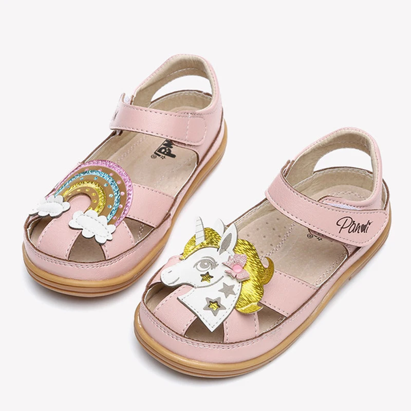 Summer Unicorn Sandals for kids Sparkle Rainbow Sandals Little Girls Toe-capped Breathable Shoes Toddlers Princess Shoes Leather