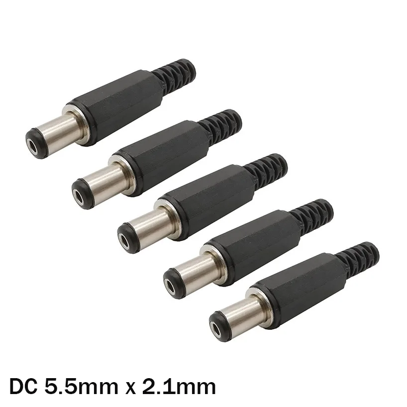 5Pcs DC 5.5MMx2.1MM DC Power Male Plug Socket Adapter 5.5 X 2.1 DC Plug Electrical Socket Solder Wire Connector