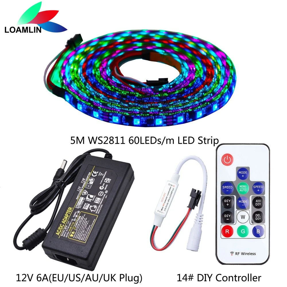 WS2811 Individually Addressable RGB LED Strip Light 20m Kit DC12V LED Transformer Power Supply 14# DIY LED ControIIer