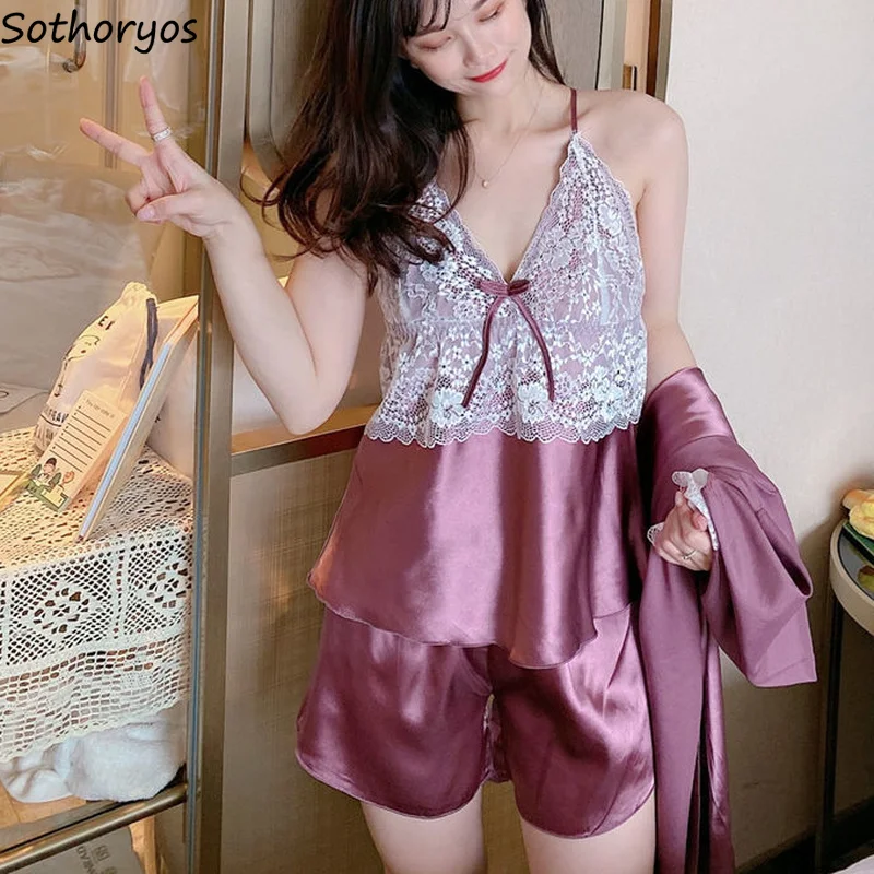 

Women Pajama Sets Lace Sweet Sexy Sleepwear Cozy Draped Hot Ulzzang Camis V-neck Shorts Elastic Waist Retro Lovely Fairy Teens