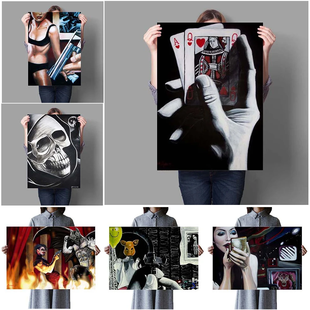 Abstract Poker Figurative Magazine Posters Wall Pictures For Living Room Decor Nordic Poster Wall Art Canvas Painting Unframed