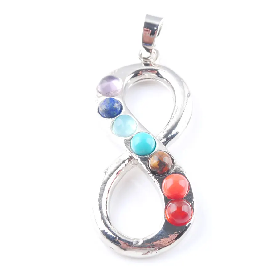 WOJIAER 7 Chakras Natural Stone S Form Pendants Health Amulet Healing Jewelry Making Charms Pendant Fit Necklace N3269