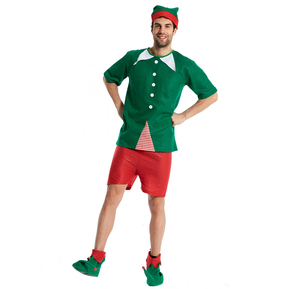 Men's Holiday Elf Santa Helper Cosplay Costume Cheap Non-woven Adult Christmas New Year Suits