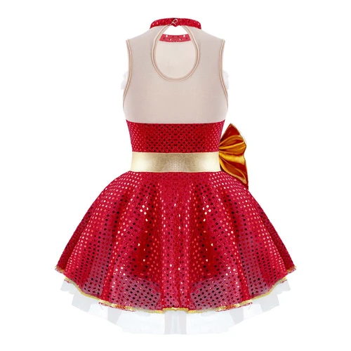 Imagen 2 del producto Disfraz de Navidad con lentejuelas y lazo para niñas, bastón de caramelo, vestido de Papá Noel, patinaje sobre hielo, tutú de Ballet, leotardo, Ropa de baile