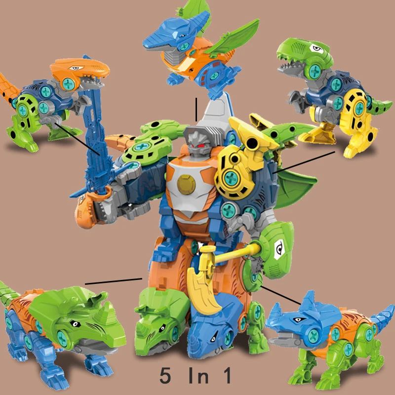 Model Building Assembling Dinosaur Toy DIY Screw Disassemble Combination Deformation Robot Boys Puzzle Toys for Kids Plastic Kit